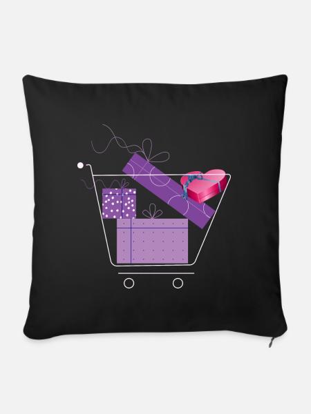 Einkaufswagen mit Geschenke - Sofakissen mit Füllung 45 x 45 cm - Schwarz