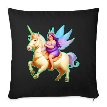 Cute fat fairy on unicorn - Sofa pillow with filling 45cm x 45cm - black - Front