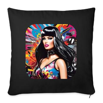 Cool colorful girl with pink mouth - Sofa pillow with filling 45cm x 45cm - black - Front