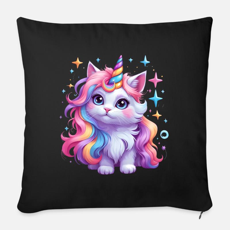 Einhorn Katze - Sofakissen mit Füllung 45 x 45 cm - Schwarz