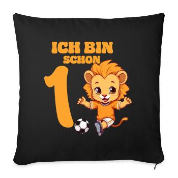 1 Bébé 1er Anniversaire Fille Garçons Football Lion - Coussin et housse de 45 x 45 cm - noir - Devant