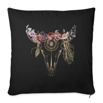 Boho Style / Blumen / Skull / Design - Sofakissen mit Füllung 45 x 45 cm - Schwarz - Vorne