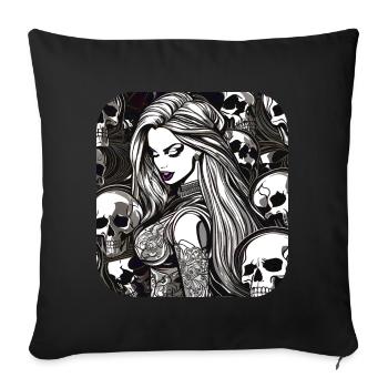 Cool Heavy Metal Woman avec Skulls Gothic - Coussin et housse de 45 x 45 cm - noir - Devant