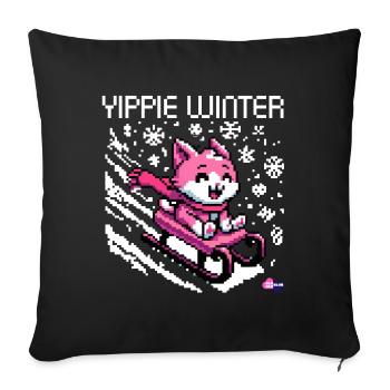 FUNNY SLEIGH WINTER CAT RETRO PIXEL ART - Sofa pillow with filling 45cm x 45cm - black - Front