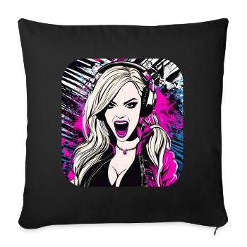 Cool Music Girl with Headphones in Pink Rock Pop - Sofa pillow with filling 45cm x 45cm - black - Front