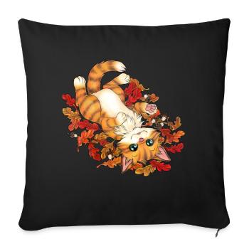 Niedliche Katzeim bunten Herbstlaub süßes Geschenk - Sofakissen mit Füllung 45 x 45 cm - Schwarz - Vorne