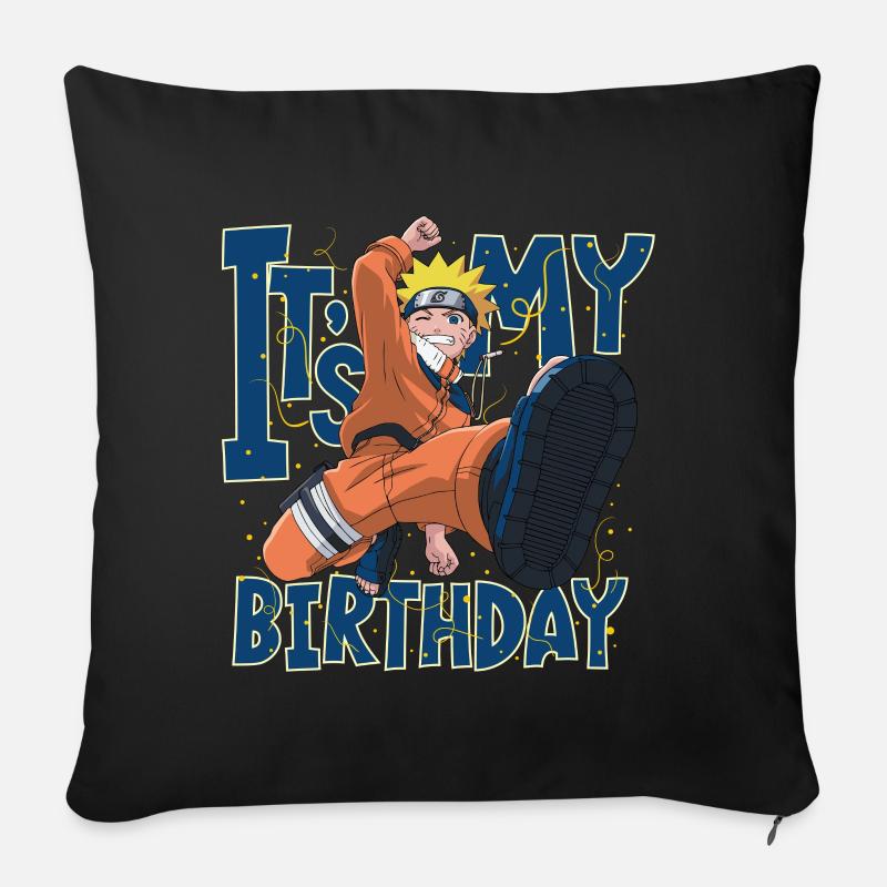 Naruto It's My Birthday Design D'Anniversaire - Coussin et housse de 45 x 45 cm - noir