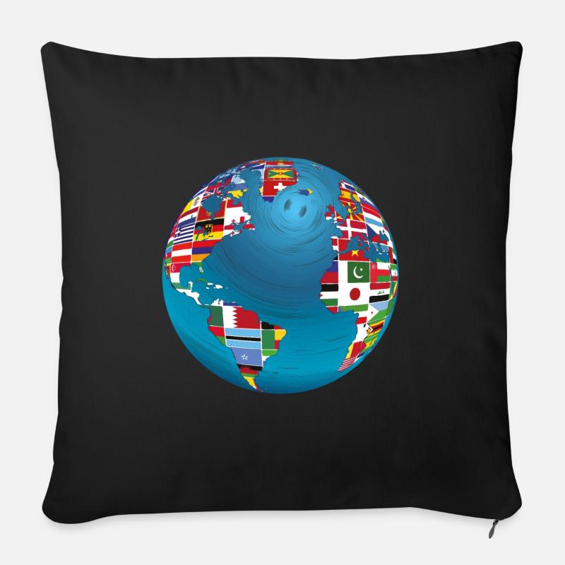 Carte du monde globe terrestre globe pays drapeaux continents - Coussin et housse de 45 x 45 cm - noir