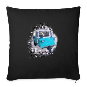 Tricycle,rickshaw, graffiti, peinture, bleu, voiture,ape - Coussin et housse de 45 x 45 cm - noir - Devant