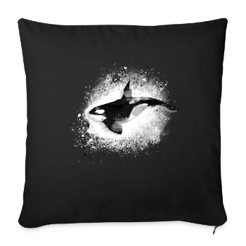 Whale,killer whale,black,sea, painting,orcas, fish - Sofa pillow with filling 45cm x 45cm - black - Front