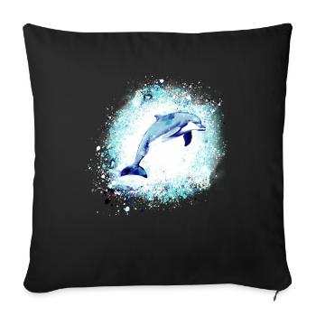 Dolphin, graffiti, painting,blue,fish, - Sofa pillow with filling 45cm x 45cm - black - Front