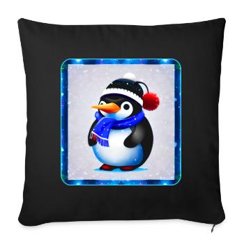Mignon petit pingouin avec chapeau d’hiver - Coussin et housse de 45 x 45 cm - noir - Devant