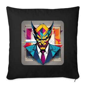 Diable coloré avec costume et cravate dans un style rétro - Coussin et housse de 45 x 45 cm - noir - Devant
