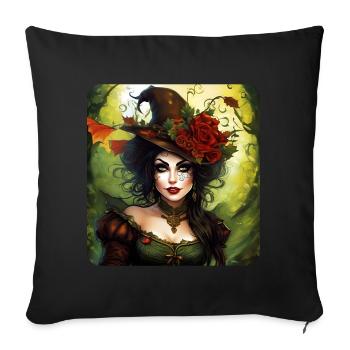 Halloween Fee mit Hut und Blumen - Sofakissen mit Füllung 45 x 45 cm - Schwarz - Vorne