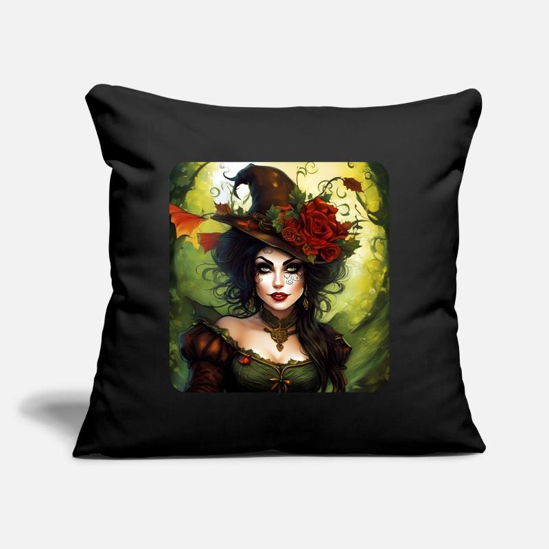 Fée d’Halloween avec chapeau et fleurs Coussin et housse de 45 x 45 cm