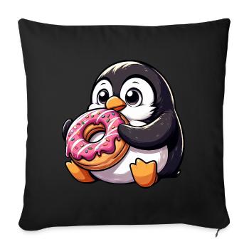 Cute penguin nibbles on donut comic - Sofa pillow with filling 45cm x 45cm - black - Front