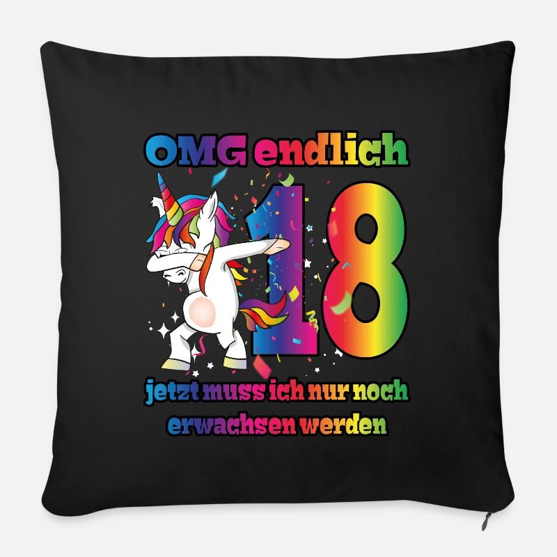 OMG endlich 18! Dabbing Einhorn 18. Geburtstag - Sofakissen mit Füllung 45 x 45 cm - Schwarz