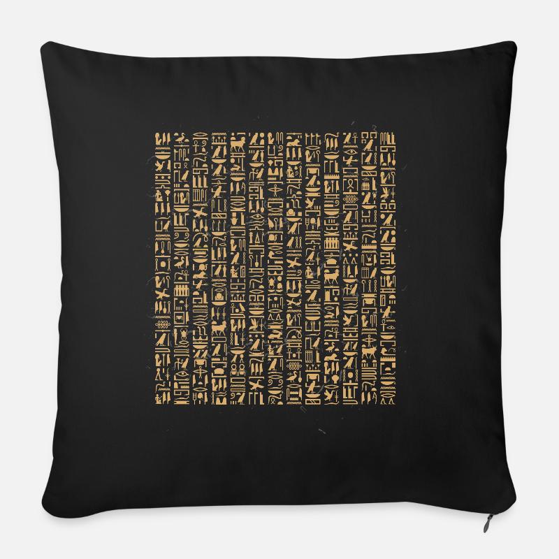 Pyramide égyptienne de hiéroglyphes égyptiens - Coussin et housse de 45 x 45 cm - noir