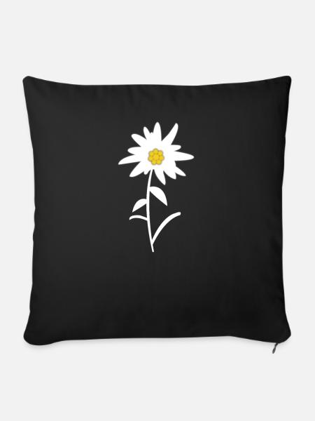 Alpen Edelweiss Blume Pflanze - Edelweiß Pflanze - Sofakissen mit Füllung 45 x 45 cm - Schwarz