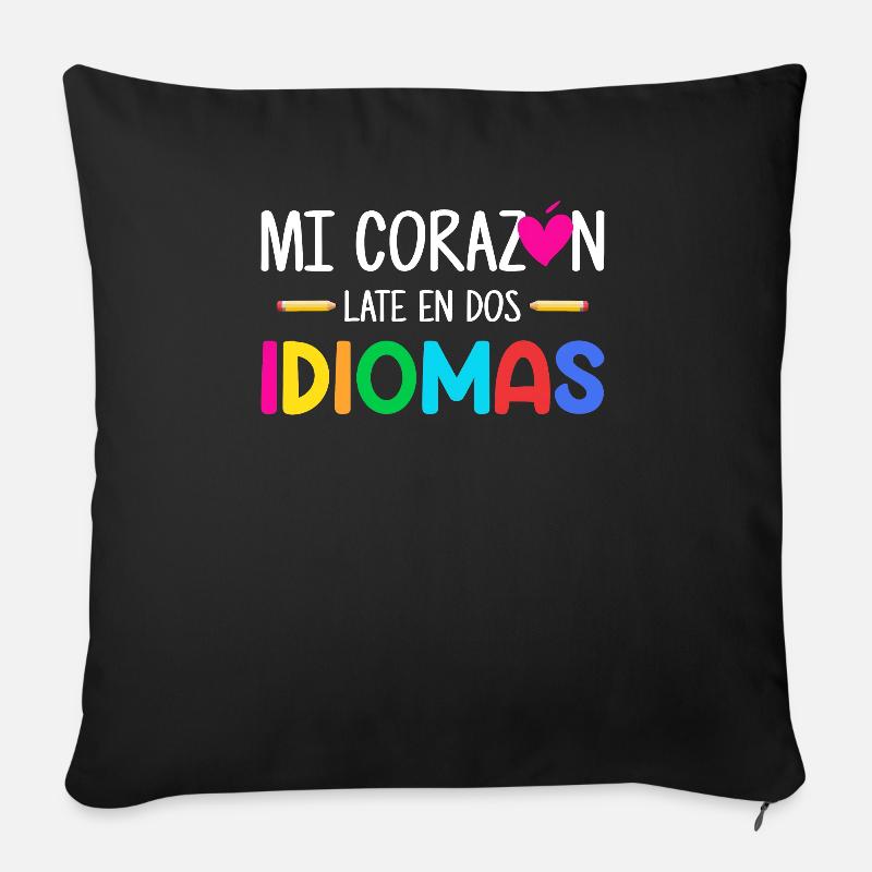 Mi corazon late en dos idiomas, zweisprachig Spanisch - Sofakissen mit Füllung 45 x 45 cm - Schwarz