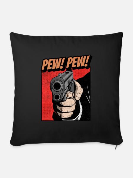 Pew Pew Pistole Comic - Sofakissen mit Füllung 45 x 45 cm - Schwarz