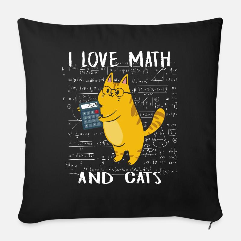 J'aime les mathématiques et les chats, professeur de mathématiques, élève K - Coussin et housse de 45 x 45 cm - noir
