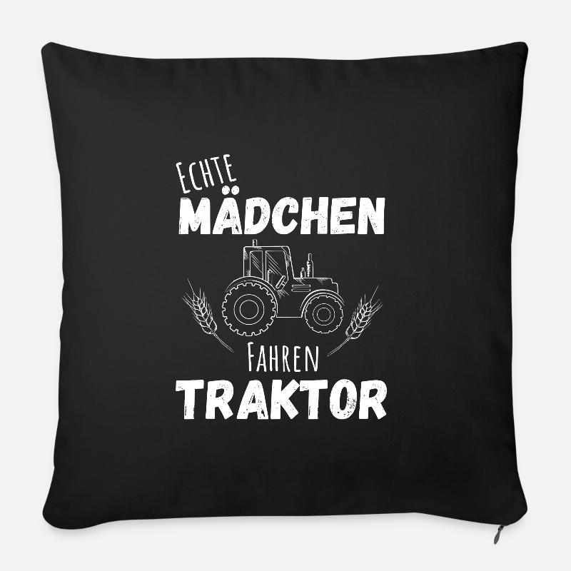 Echte Mädchen fahren Traktor. Lustige Geschenkidee - Sofakissen mit Füllung 45 x 45 cm - Schwarz