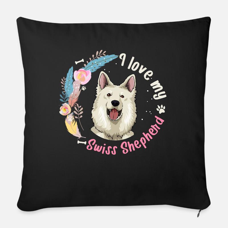 Idée cadeau Berger Blanc Suisse - Coussin et housse de 45 x 45 cm - noir
