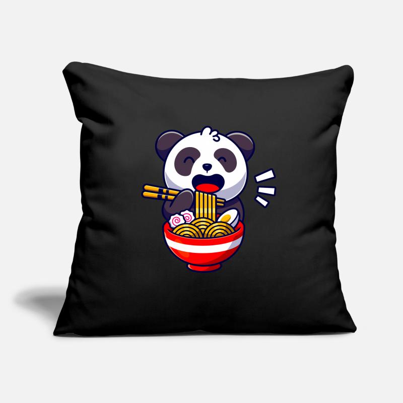 Cute panda bear eats ramen noodle soup Sofa pillow with filling 45cm x 45cm