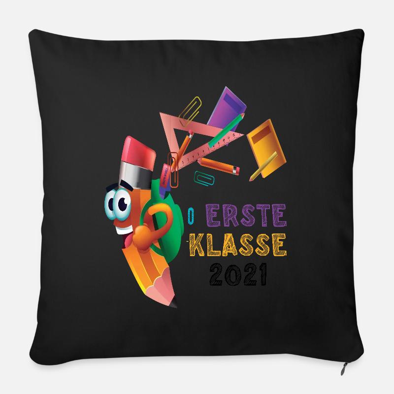 Schulkind 2021 1. Klasse Einschulung Stift Lineal - Sofakissen mit Füllung 45 x 45 cm - Schwarz