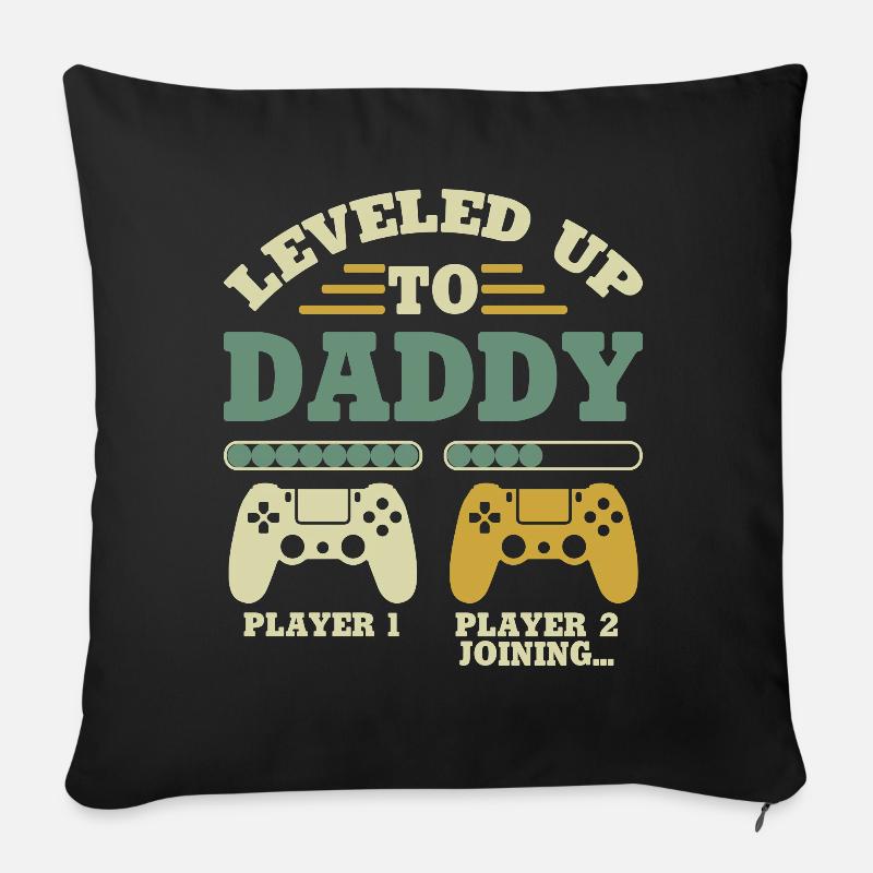 Leveled Up To Daddy Player 1 Player 2 Joining - Coussin et housse de 45 x 45 cm - noir