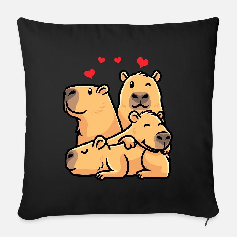 Capybara dans le style kawaii capybara Avec des cœurs - Coussin et housse de 45 x 45 cm - noir