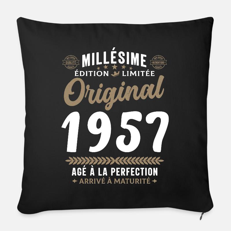 65 ans Millésime 1957 Original Cadeau - Coussin et housse de 45 x 45 cm - noir