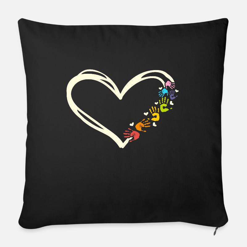 Empreintes de mains en forme de cœur d'un - Coussin et housse de 45 x 45 cm - noir
