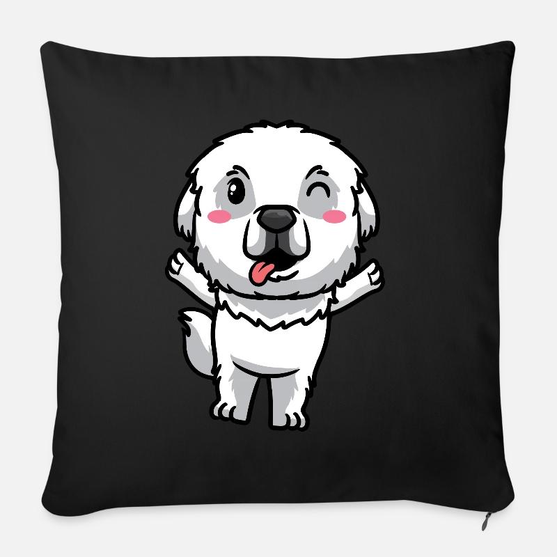 Émoticône de chien de montagne des Pyrénées - Coussin et housse de 45 x 45 cm - noir
