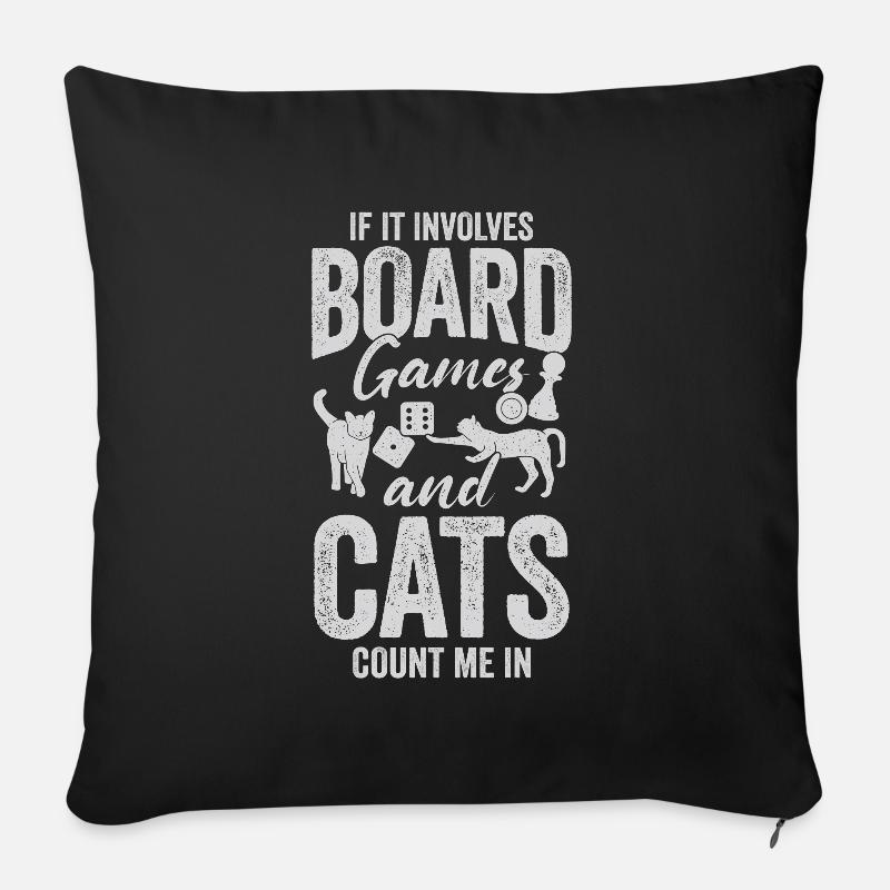 Board Games Hobby Cat Board Player Gift - Sofa pillow with filling 45cm x 45cm - black