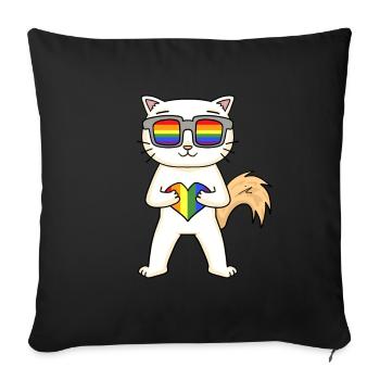 Chat LGBT Turc Angora Arc-en-ciel - Coussin et housse de 45 x 45 cm - noir - Devant