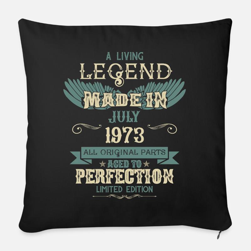Juillet 1973 Vintage Anniversaire - Coussin et housse de 45 x 45 cm - noir