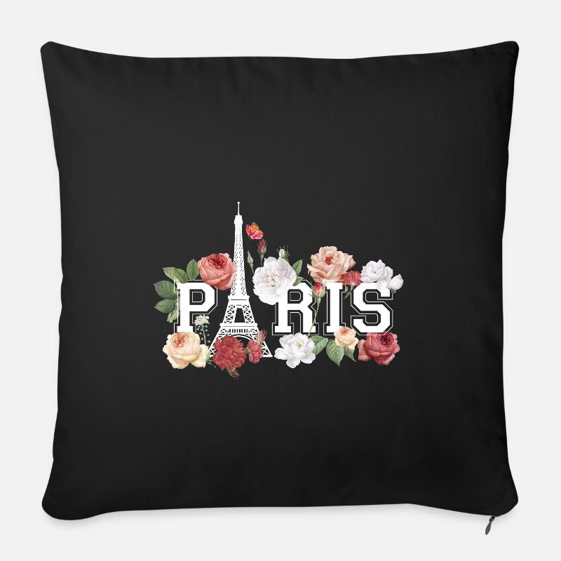 Paris avec la Tour Eiffel et les fleurs - Coussin et housse de 45 x 45 cm - noir