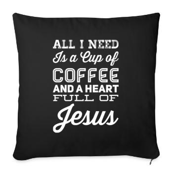 Tasse de café et cœur plein de Jésus - Coussin et housse de 45 x 45 cm - noir - Devant