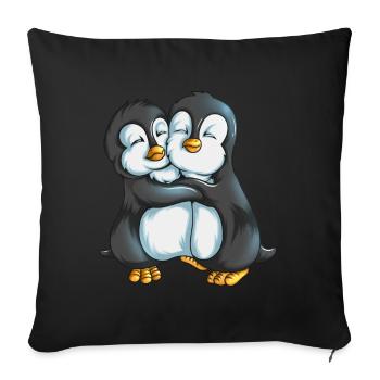Deux manchots empereurs câlins de Nouvelle-Zélande - Coussin et housse de 45 x 45 cm - noir - Devant