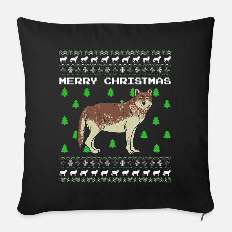 Wolf Ugly Christmas Weihnachten Geschenk Xmas - Sofakissen mit Füllung 45 x 45 cm - Schwarz