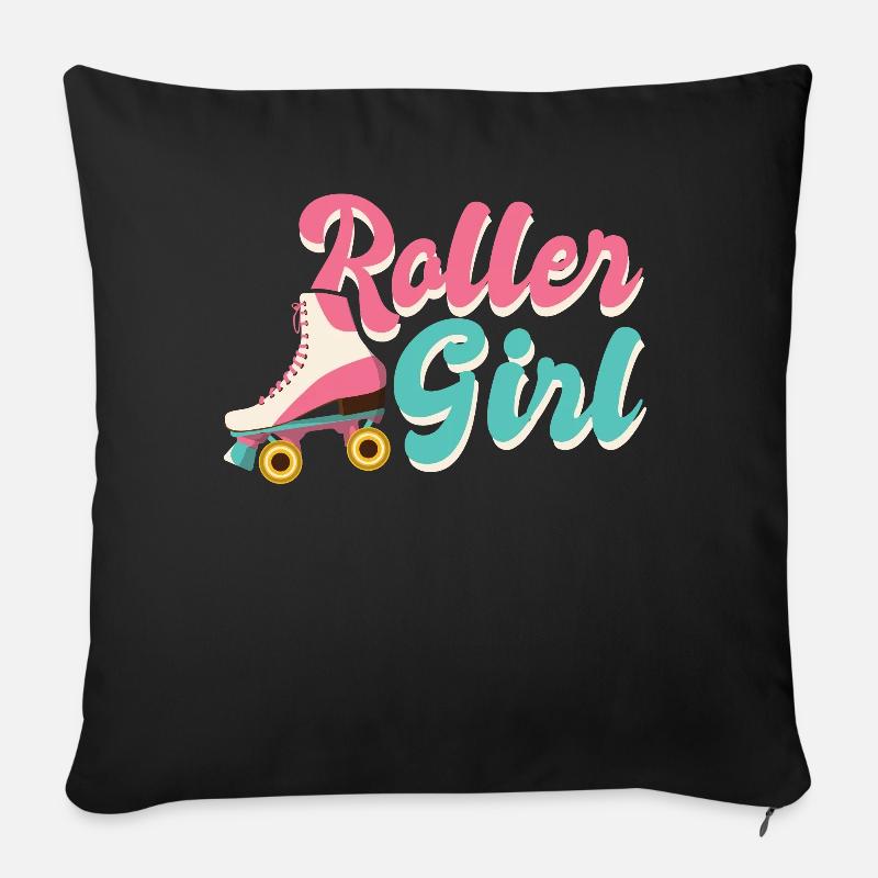 Roller Girl - Roller Skating - Patinage sur glace - Coussin et housse de 45 x 45 cm - noir