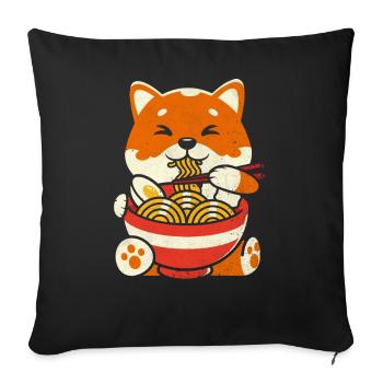 Retro Ramen Fox Shirt Ramen Nouilles - Coussin et housse de 45 x 45 cm - noir - Devant