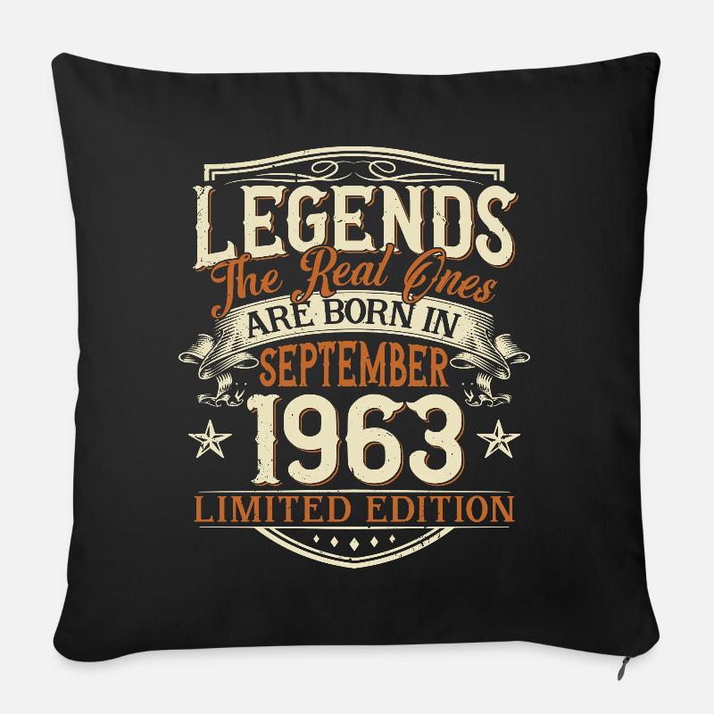 Septembre 1963 Anniversaire de naissance - Coussin et housse de 45 x 45 cm - noir