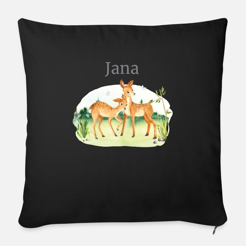 Waldtier Reh Blumen Name Jana - Sofakissen mit Füllung 45 x 45 cm - Schwarz