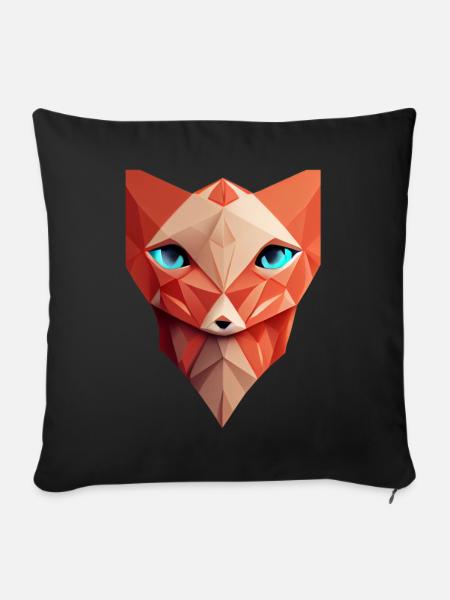 Polygonfuchs Gesicht mit niedrigem Polyfuchskopf - Sofakissen mit Füllung 45 x 45 cm - Schwarz