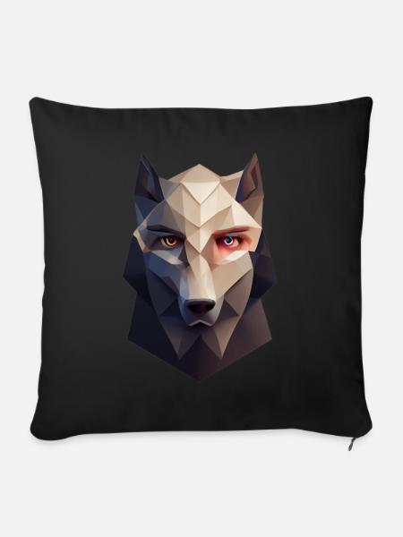 Geometrischer Wolfkopf Polygon niedrig Poly - Sofakissen mit Füllung 45 x 45 cm - Schwarz