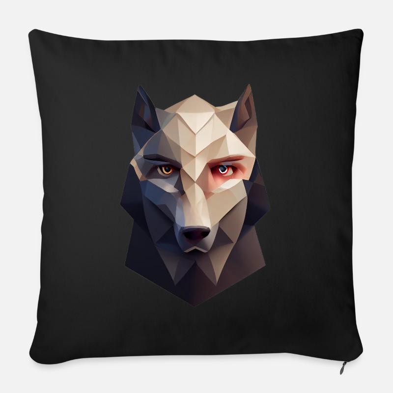 Geometrischer Wolfkopf Polygon niedrig Poly - Sofakissen mit Füllung 45 x 45 cm - Schwarz