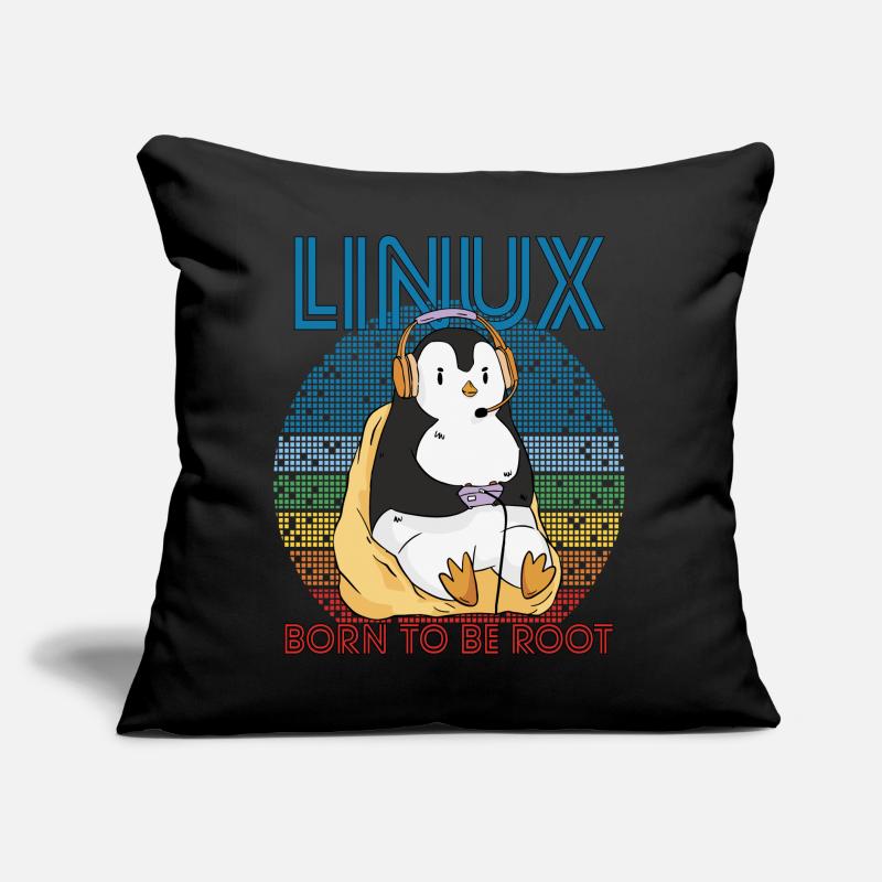 Gamer Root Retro Penguin Linux Nerd Programmeur Gee Coussin et housse de 45 x 45 cm